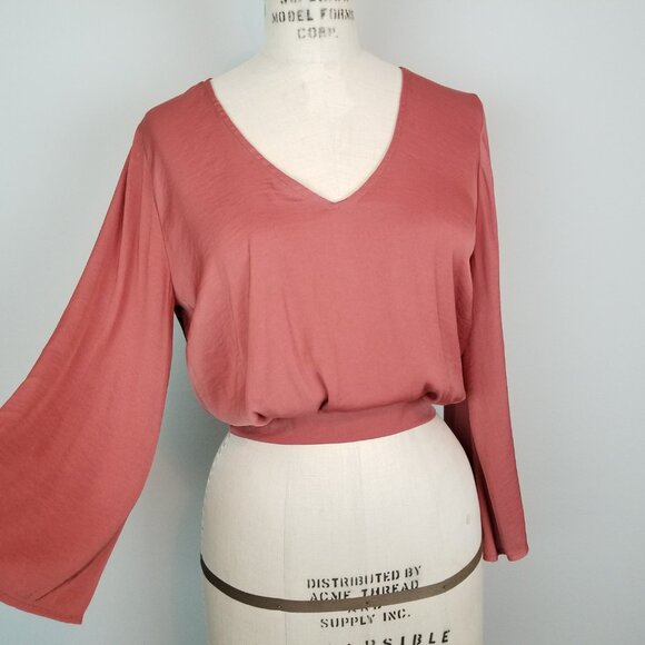 Rusty Red Patrons of Peace * Free People * Silky Open Back Crop Top with Tie * M - Picture 3 of 9